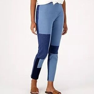 Women with Control Patchwork Denim Leggings‎ Blue Stretch High Waist Size S